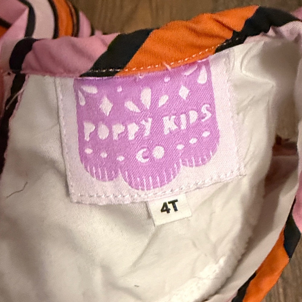 Striped Pink and Orange Kids Dress with Cat Embroidery - Picture 2 of 2